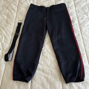 Mizuno Women's Softball Pants Black with Red Piping Size M + All Star Belt